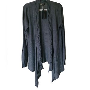 Ashley Blue Dark Gray Varieted Rib Asymetrical Hem Cardigan XL